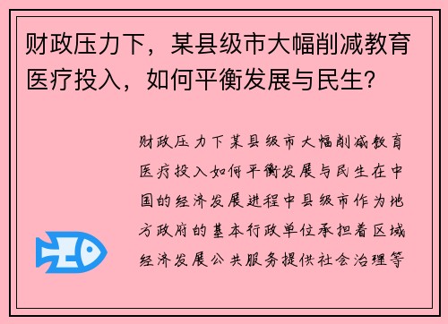 财政压力下，某县级市大幅削减教育医疗投入，如何平衡发展与民生？